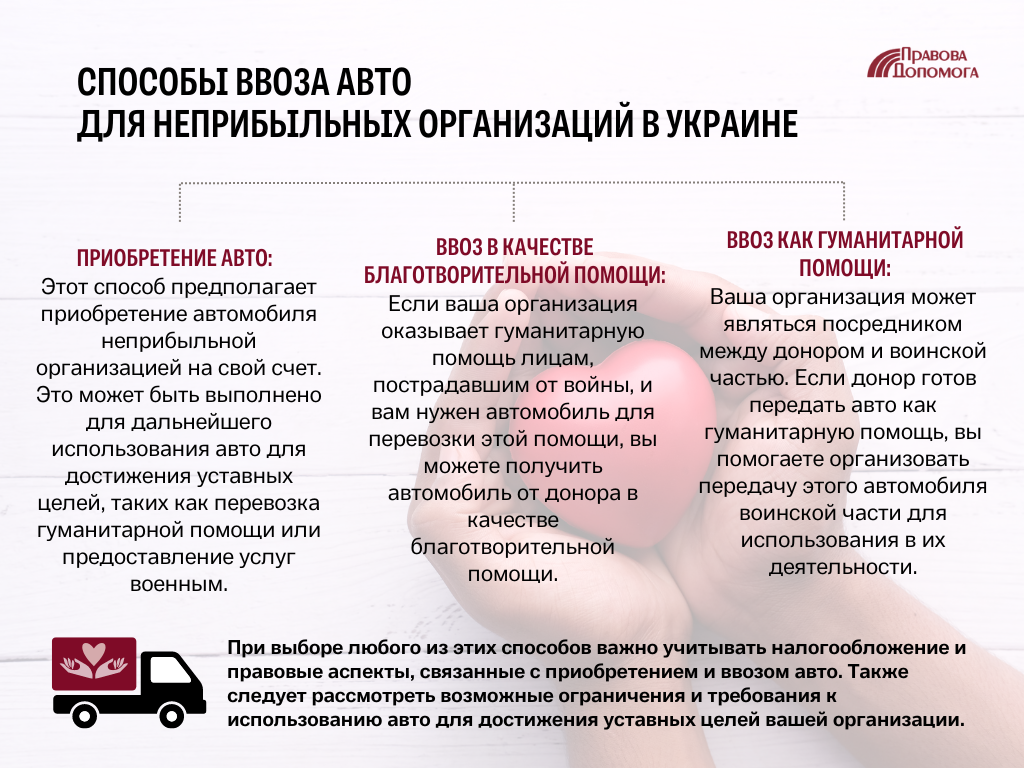 Способы ввоза авто для неприбыльных организаций в Украине