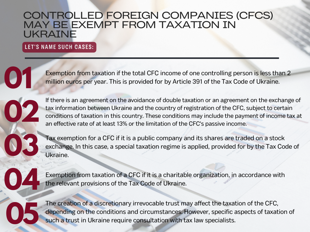 Controlled Foreign Companies (CFCs) may be exempt from taxation in Ukraine
